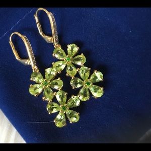 Gem Treasures Peridot Chrome Diopside & White Zircon Dangle Earrings.